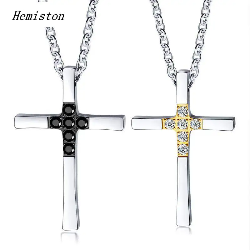 Hemiston простые Нержавеющая сталь циркон крест кулон для влюбленных Титан сталь