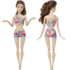 Модный купальник, бикини с цветами, летний пляжный купальник, топ на одно плечо, брюки, Одежда для куклы Барби, аксессуары, детская игрушка