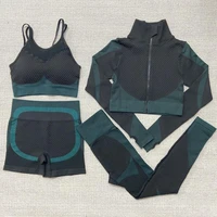 women seamless yoga set 4pcs set gym clothing sportswear high waist shortsbracoatpants workout clothes fitness yoga suit