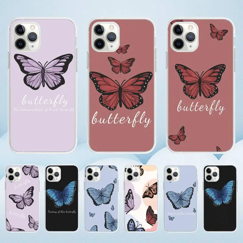 

Butterfly Phone Case For Iphone11 12 Pro Max SE 2020 6s 7 8 Plus X Xs Max Xr Transparent Soft Silicone Cover