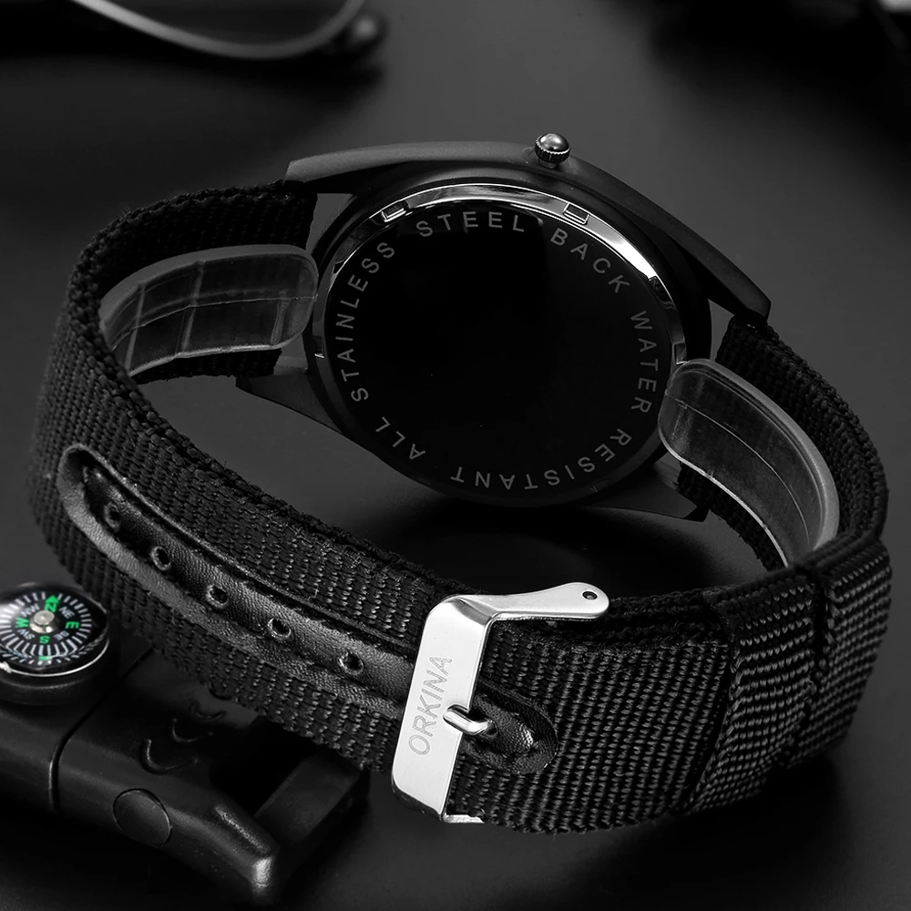 Часы наручные мужские с нейлоновым ремешком уникальные особые 22 мм спортивные в