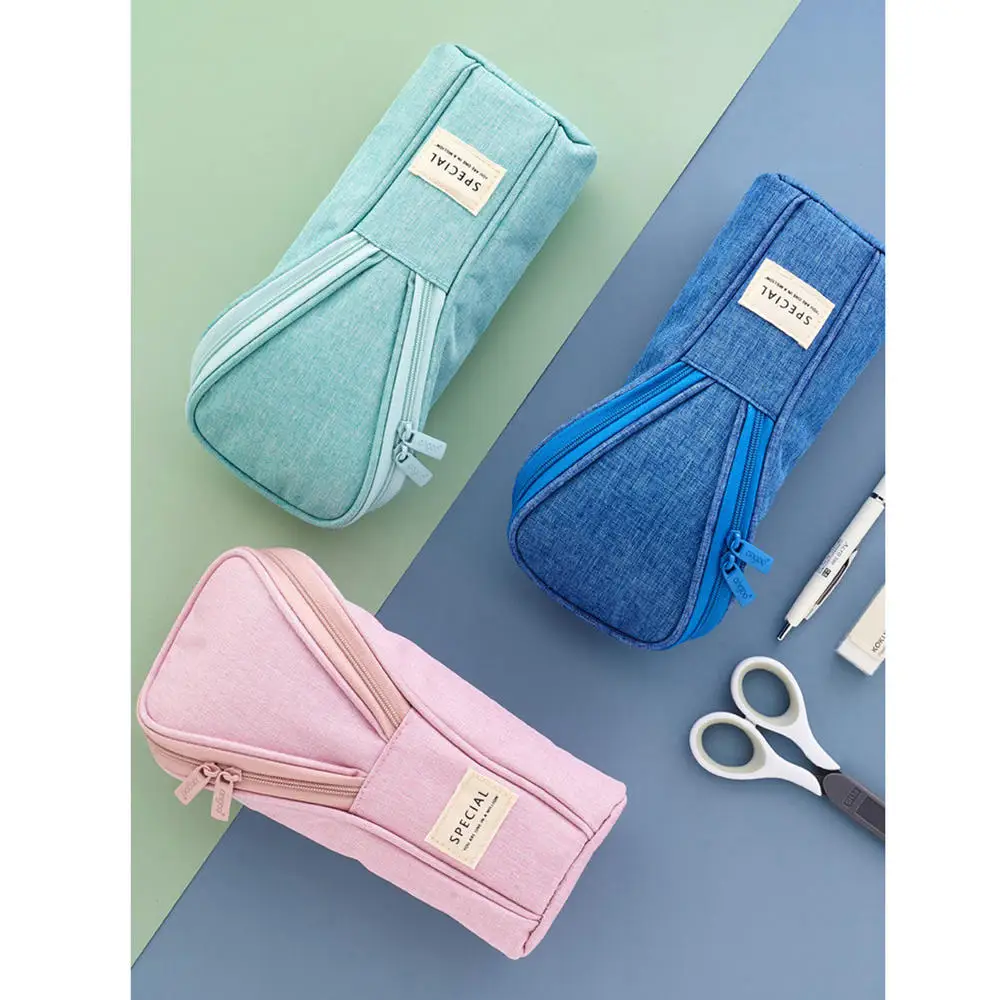 stand up pencil case canvas pencil holder mobile phone bracket function desk organizer makeup cosmetic bag free global shipping