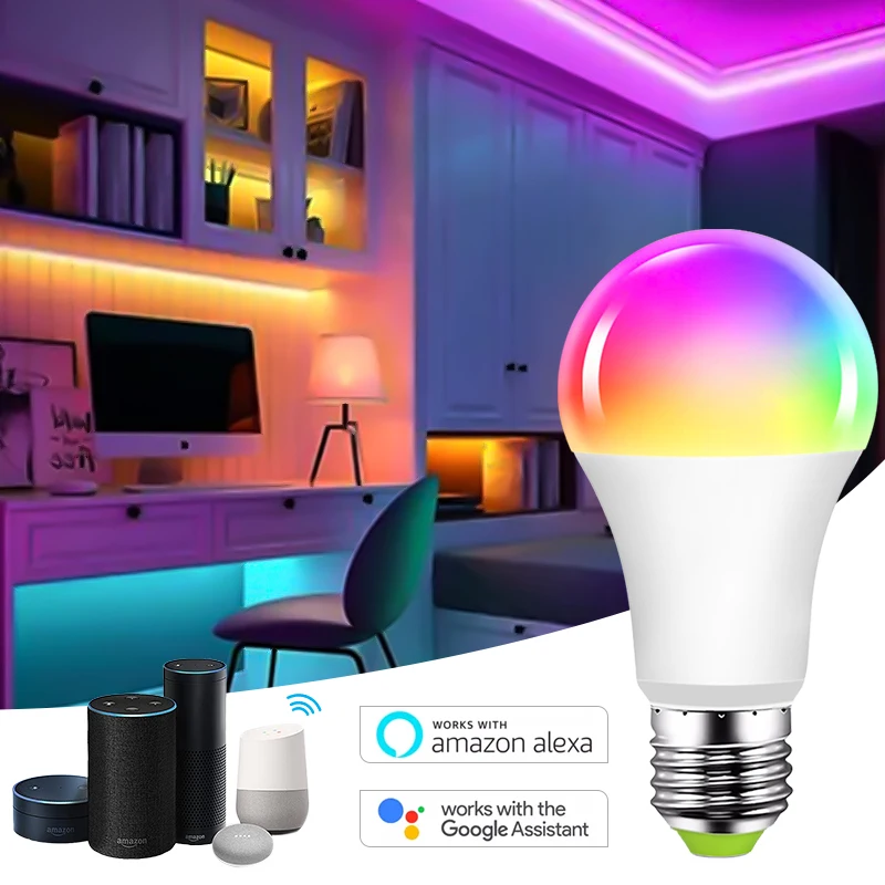 

9W WiFi Smart Light Bulb E27 E26 B22 Dimmable RGB+CCT Smart Color Changing Light Bulb Voice Control Work With Alexa Google Home