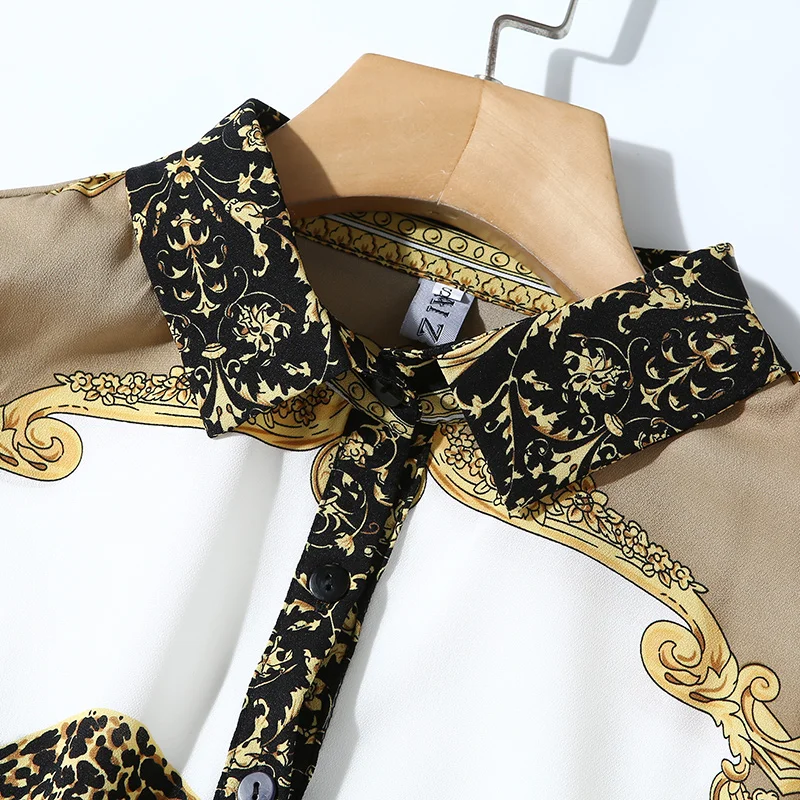 

New Elegant Vintage Fashion Women Spring Autumn Leopard Print Slim Shirt Office Lady Turn Down Collar Long Sleeve Blouses Tops