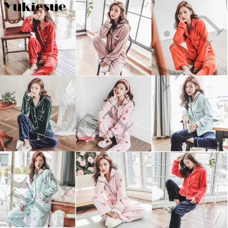 Фланелевые пижамы толстые теплые зимние женские пижамные комплекты из двух