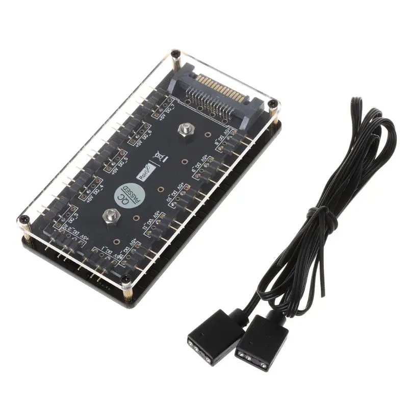 12 Way 5V RGB LED Splitter HUB with PMMA Case and Magnetic Standoff SATA 15-Pin Power Supply for asus/MSI 3Pin | Компьютеры и офис