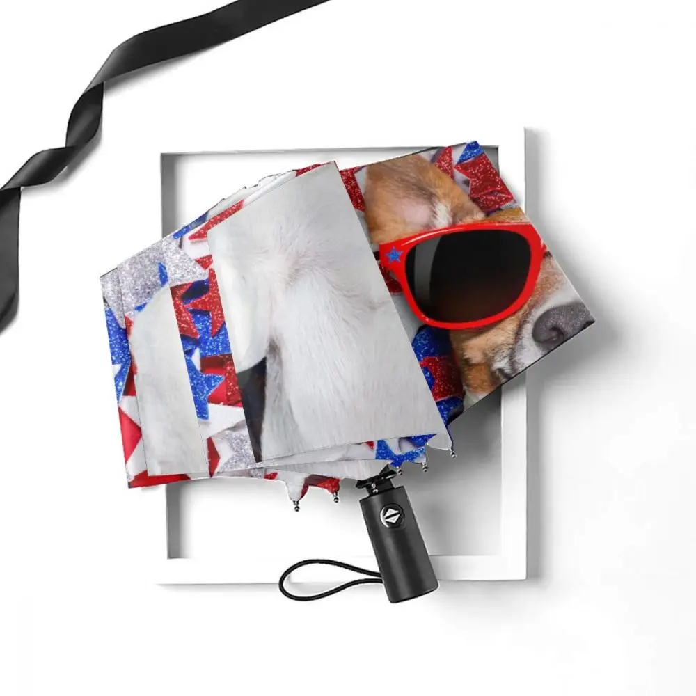 Miglior Ombrello Automatico Pioggia A Tre Pieghe Jack Russell Dog Il Giorno Dell'indipendenza 4 Luglio USA Stars Parasole Impermeabile Antivento