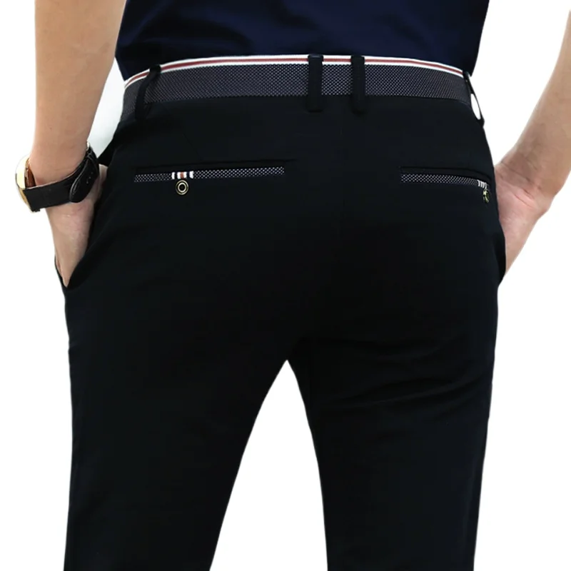 

Casual Suit Pants Mens Elastic Men Dress Pants Slim Fit Male Straight Trousers Formal Business Office Clothig Navy Blue Black