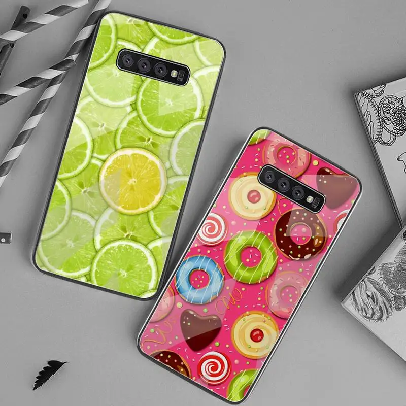

YJZFDYRM Summer Fruit Pineapple Watermelon Lemon Soft Phone Cover Tempered Glass For Samsung S7 S8 S9 S10 Plus Note 8 9 10 Plus