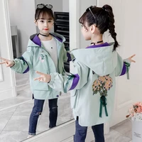 2020 spring autumn girls windbreaker coat jackets baby kids flower embroidery hooded outwear children girls trench clothing w450