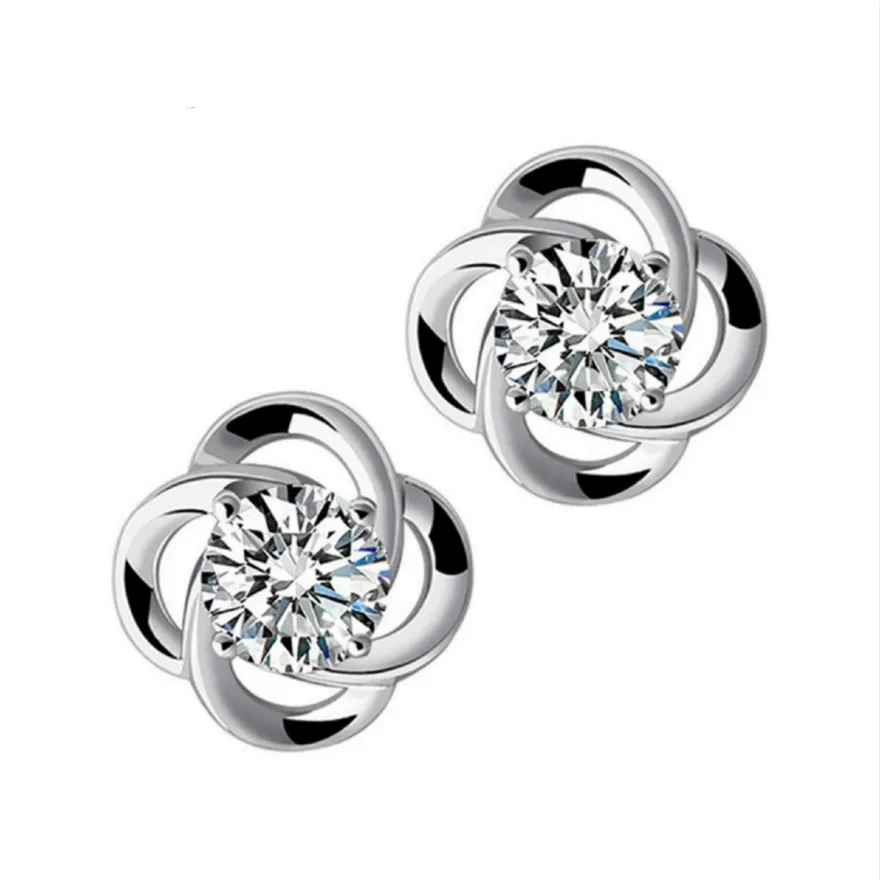 

Fashion Tremella Jewelry Shiny Four-leaf Clover Earrings Platinum Plated Temperament Female