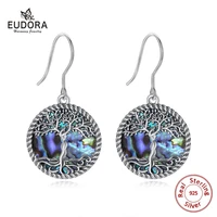 eudora 100 925 sterling silver blue tree of life drop earring mother of pearl women fashion earrings jewelry gift for girl