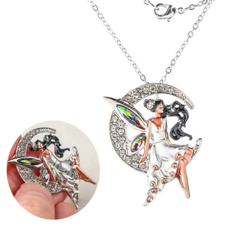 Ожерелье с подвеской в виде Луны и ангела Женская универсальная цепочка для