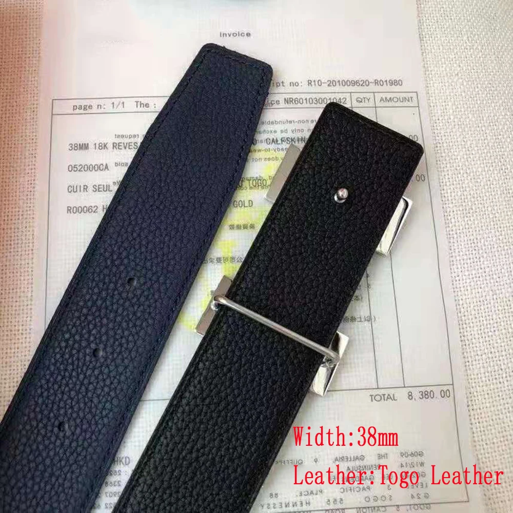 

38mm h Togo Leather For Men Belt Jeans Luxury Brand Designer Classic Available On Both Sides Belts 1:1 Copy Original Packaing