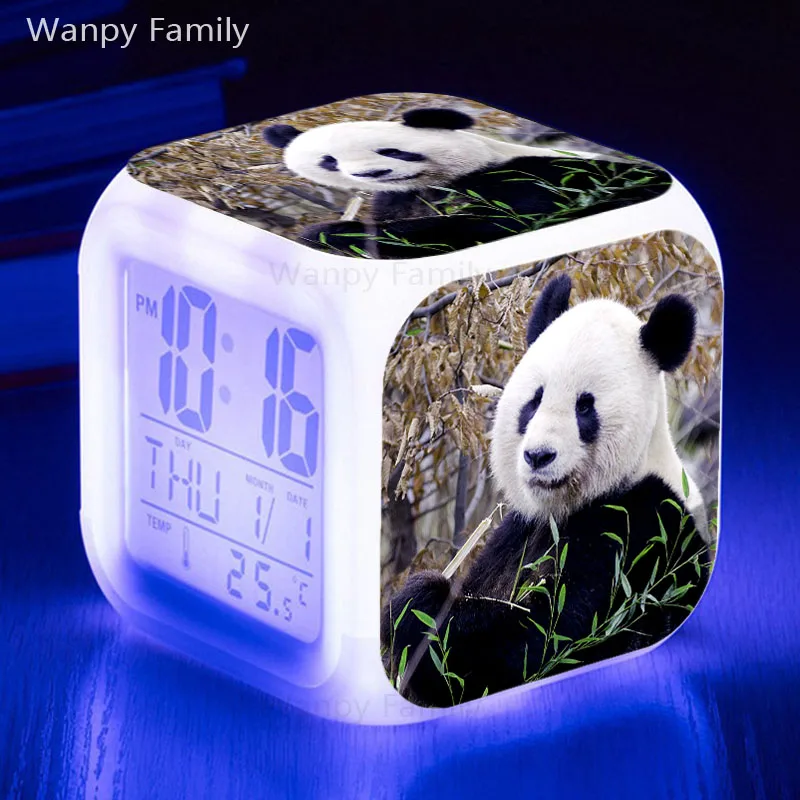 Very Lovely Panda Alarm Clock 7 Color Glowing Multifunctio Alarm Clock LED Big screen Touch Sensing Digital Flash Watches Clock