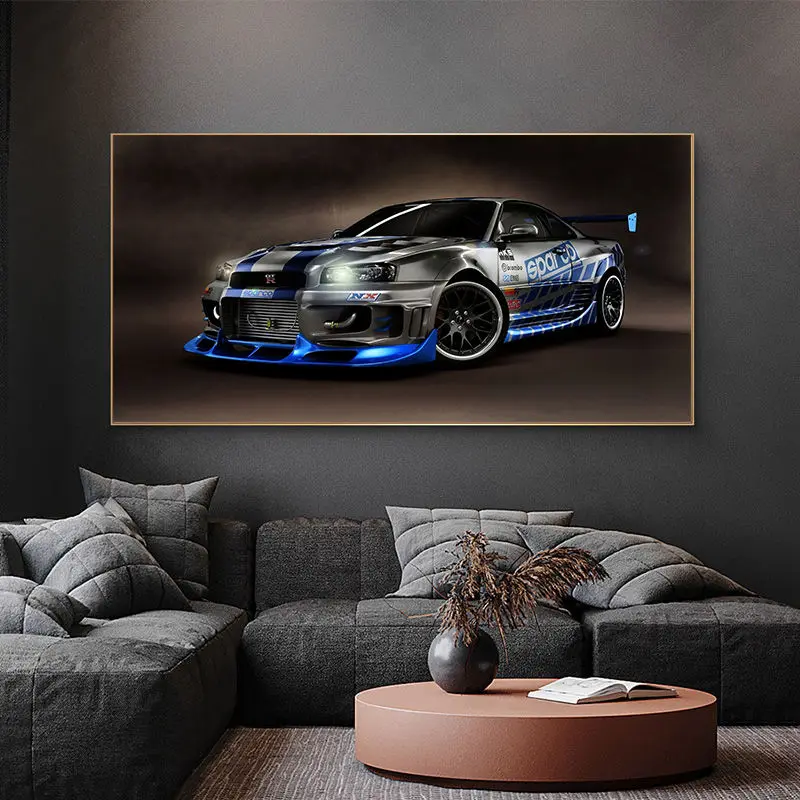 

Skyline GT R R34 sport car tuning artwork fabric canvas painting poster prints wall art cuadros for living room bedroom Unframed