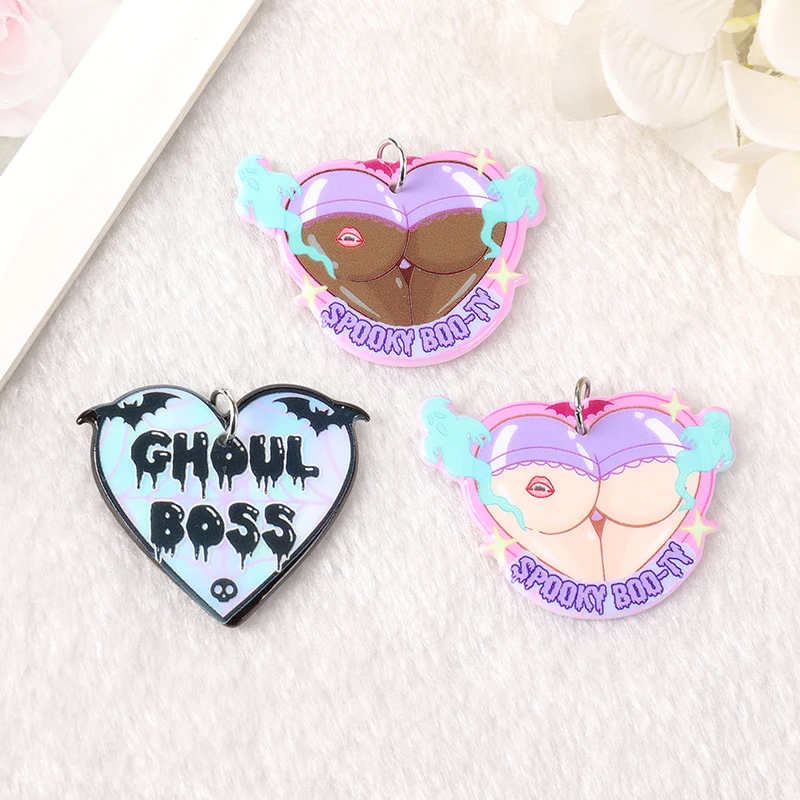 12Pieces Halloween Spooky Sexy Booty Acrylic Charms Ghoul Boss Pastel Goth Pendant For Earring Necklace Diy Making