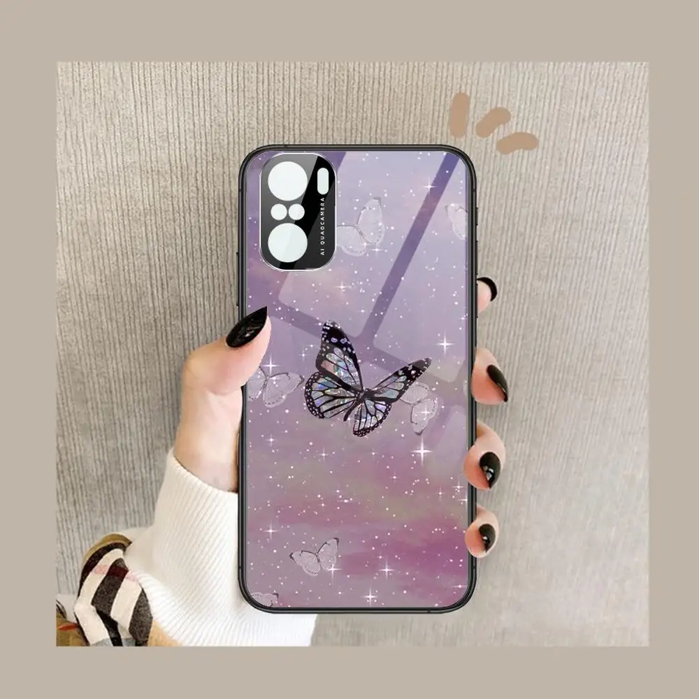 

Cute butterfly Phone Case For POCO F1 F2 F3 Pro X3 M3 9C 10T Lite NFC Anime Black Cover Silicone Back Prett mi 10 ultra covers
