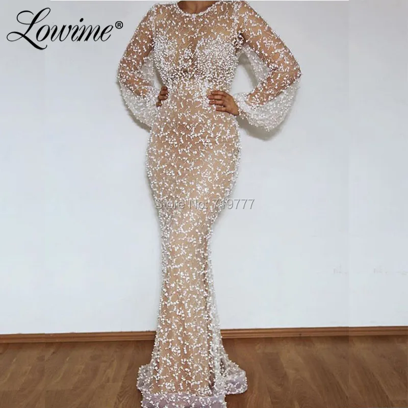 Женское вечернее платье кафтан элегантное арабское Русалка с длинными рукавами