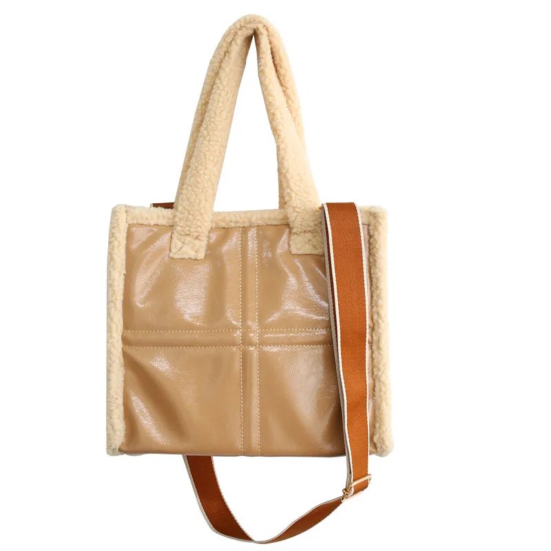 

High Quality Faux Fur Totes PU Leather Woman Crossbody Handbag 2021 New Winter Women's Luxury Trend Shoulder Soft Warm Hand Bags