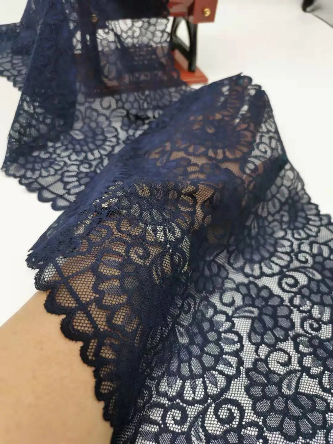 

LATEST Navy Blue Lace 25CM(9.85'') Wide Stretch Elastic Lace Edge Trim Sewing Supplies Handmade Garments Accessories On Sale