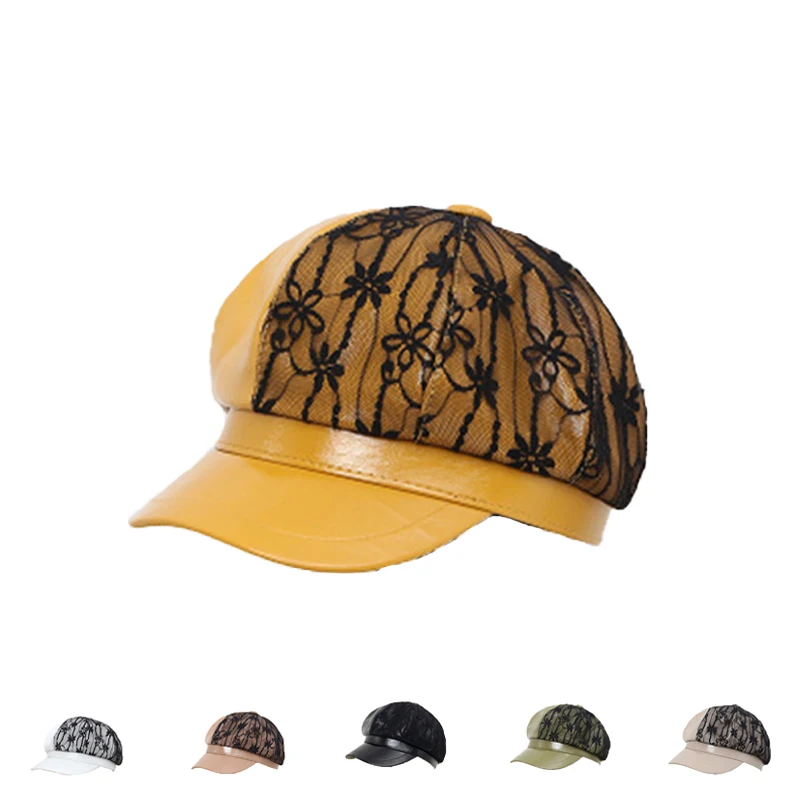 

Женская модная восьмиугольная кепка, повседневная женская кепка, весна-осень, ретро кружевной берет, однотонная кепка газетчика из искусст...