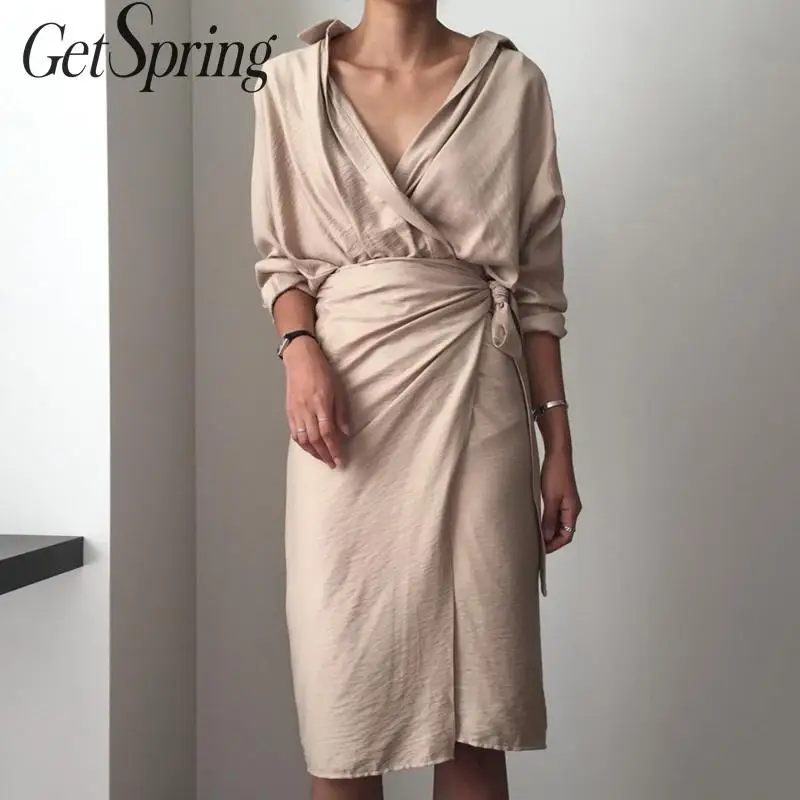 Getвесеннее женское платье с длинным рукавом и v образным вырезом бандажные платья