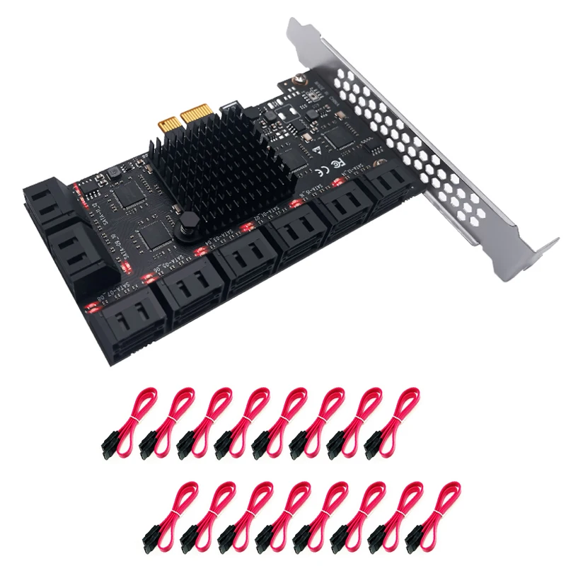 

Chia Mining Riser PCIE SATA Expansion Card PCI Express 1X to 16 Ports SATA 3.0 6Gb Controller Adapter for PC Computer with Cable