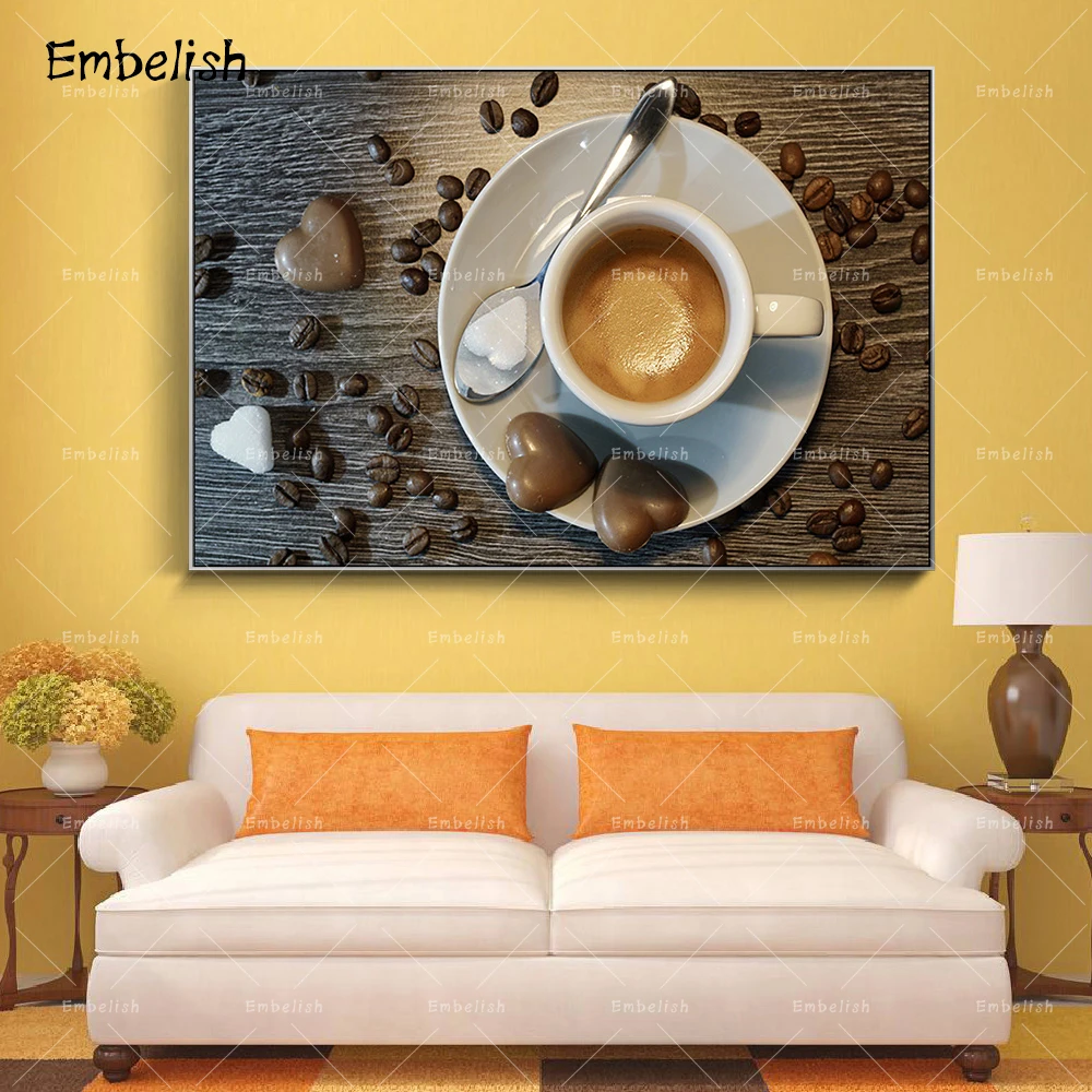 

Embelish 1 Pieces Large Size Coffee And Coffee Cup Modern Home Decor Wall Art Posters For Living Room HD Print Canvas Paintings