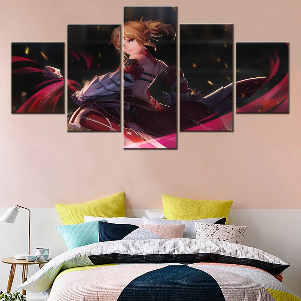 

Canvas 5 Piece Anime Figure Fate Grand Girl House Decoration Poster Printing Wall Art Modern Picture Home Interior Painting