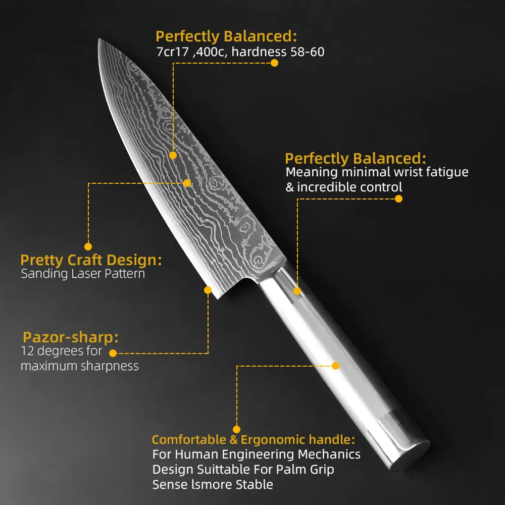 Набор кухонных ножей шеф повара 7CR17 440C японский нож из высокоуглеродистой