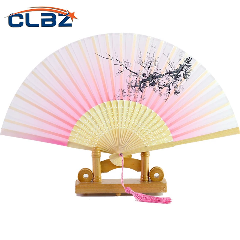 

Hand Fold Fan Vintage Style Bamboo Wood Silk Flower Japanese Chinese Artificial Pink Pai Weddding Girl Man Dance Decorate Home