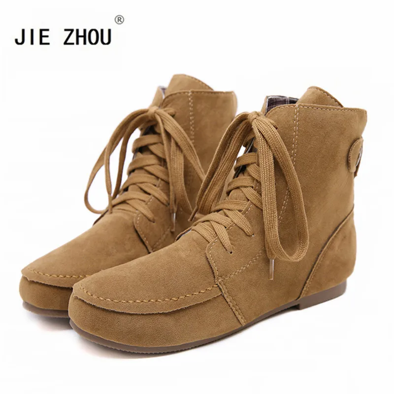 Fashion Spring And Autumn Ladies Boots Ankle Flocking Round Head Lace Large Size 35-44 | Обувь