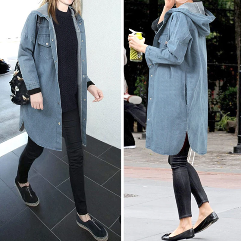 Куртка женская джинсовая с капюшоном свободная Базовая куртка из денима