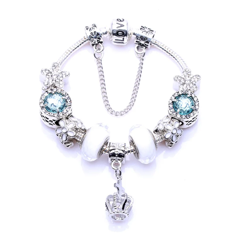 

2020 New Pan family style DIY Crystal Beads Fashion Crown Pendant Bracelet