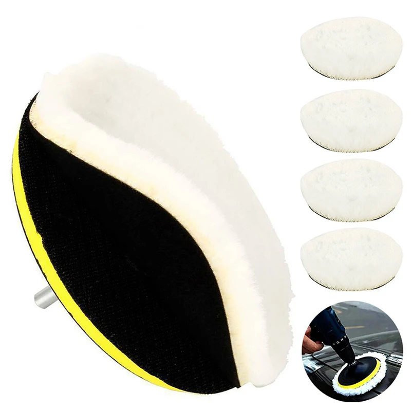 

6inch Wool Polishing Pads Buffing Pads with Hook & Loop Drill Adapter For Car Polisher Polishing and Buffing 5pcs