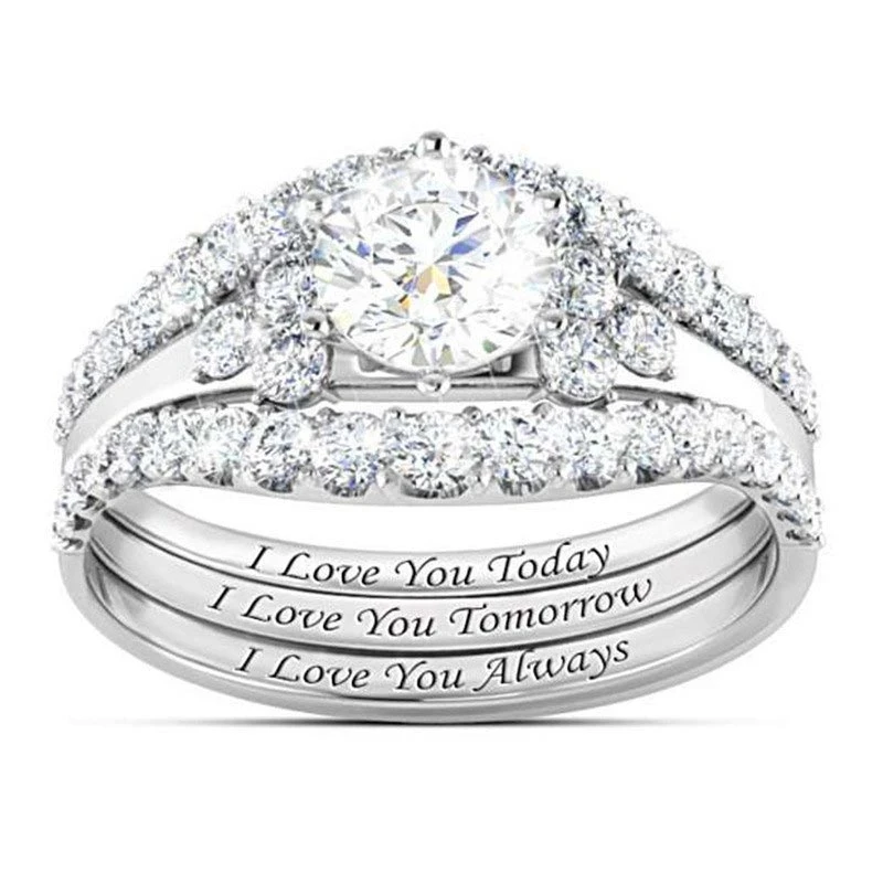 

3pcs/Set Round Crystal Rings for Women Luxury Clear AAA Cubic Zirconia Women's Ring Female Wedding Jewelry Accessories Gifts