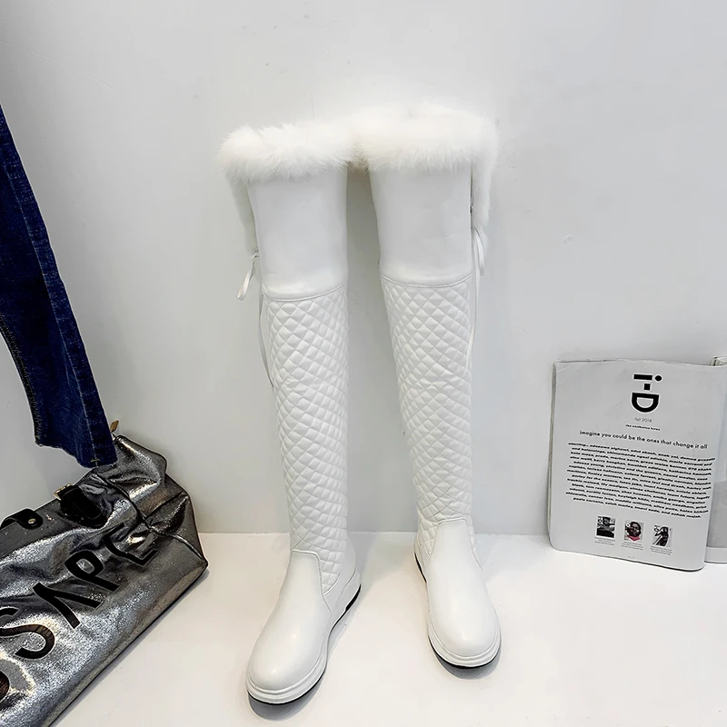

New Winter Snow Boots Women Warm Fur Fashion Long Boots Casual Wedge Heels Over The Knee Boots Female Black White Shoes 2021