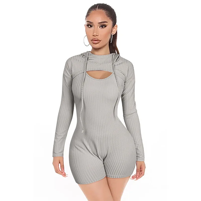 

Women's Sexy Solid Color Long Sleeve Jumpsuit Tight Two Piece Set