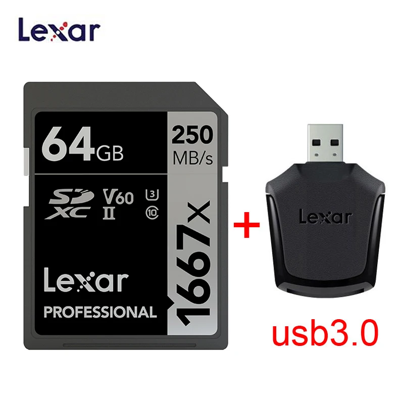 Lexar SD карты 1667X 250 МБ/с. 64 Гб 128 256 SDXC UHS-II U3 флэш-карта памяти для 3D 4K цифровой Камера