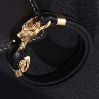 new mens bracelets gold wolf stainless steel anchor shackles black leather bracelet men wristband fashion jewelry gifts sp0761