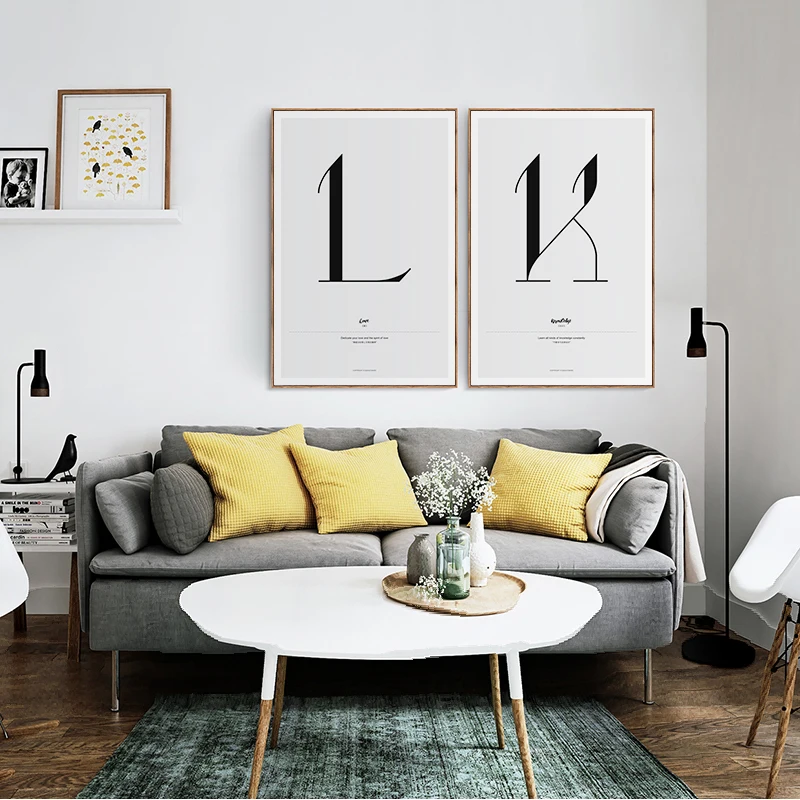 

Nordic Style A-Z Black Alphabet Flower English Letter Art White Coated Paper Posters and Prints Wall Art for Room Home Decor