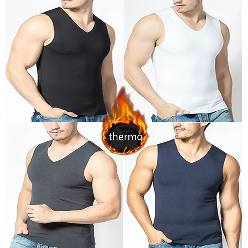 

Men Winter Thermal Underwear Tops Body Sleeveless Vest Invisible Thermo Warmer