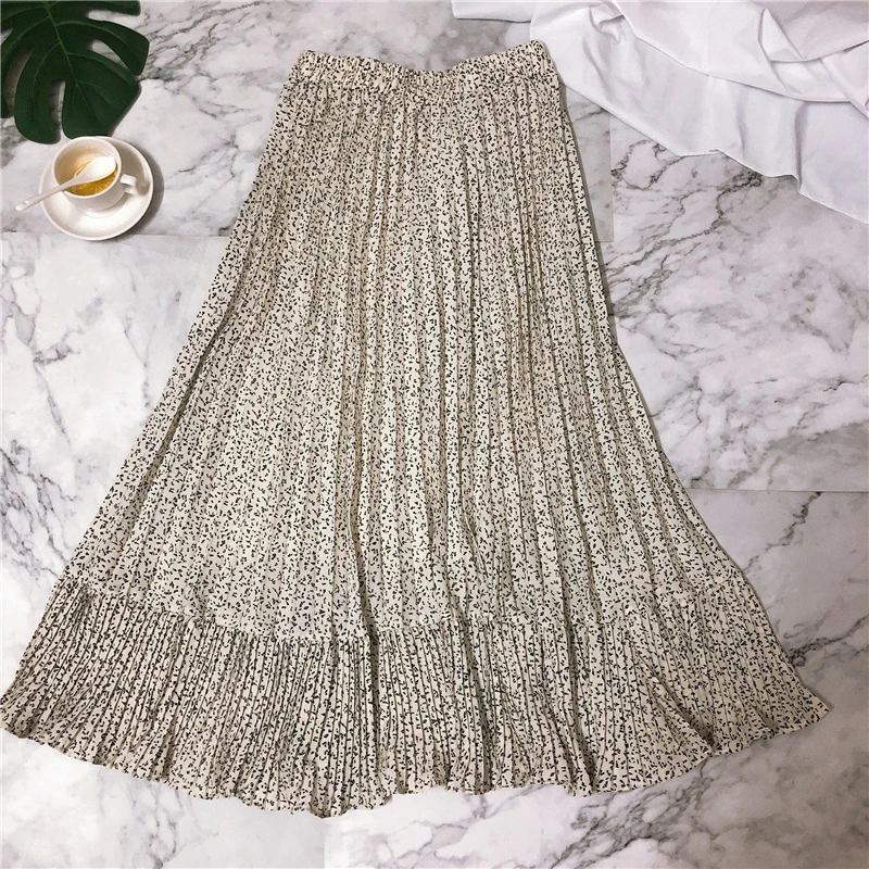 REALEFT весна лето 2020 плиссированная юбка в богемном стиле с принтом и оборками