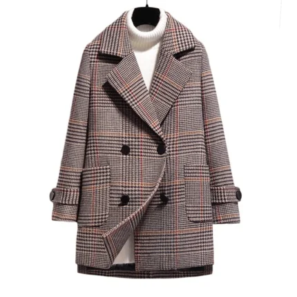 Red houndstooth Модное женское Ретро клетчатое шерстяное пальто женская версия новое популярное клетчатое пальто осень-зима короткое пальто MS Slim fit - Цвет: Red houndstooth