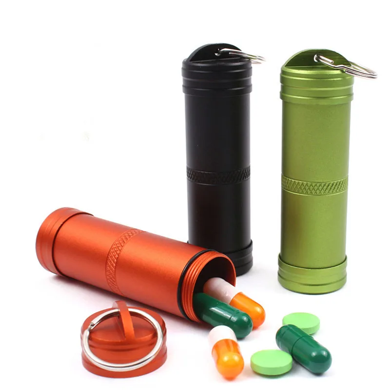 

Outdoor Seal Waterproof Pill Cases Emergency Medicine Storage Bottles Aluminum Tank Container Jar For Traveling Outgoing