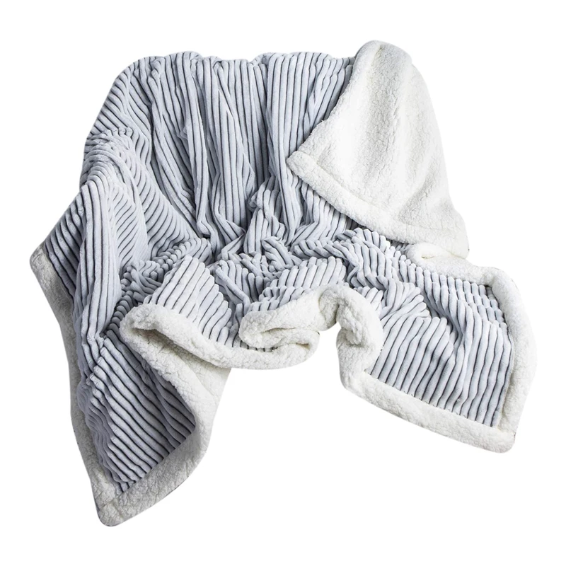 

Флисовое одеяло, мягкое одеяло, плюшевое пушистое одеяло, теплое и уютное, с серой и белой полосой, идеальное украшение для всех сезонов