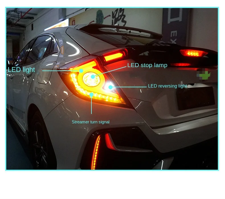 

Car Styling Taillight Tail lights For Honda Civic Type R 10th hatchback 2020 2021 DRL+ Dynamic Turn Signal + Reverse + Brake LED