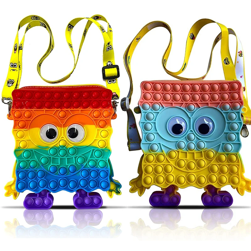 

Pop It SpongeBob SquarePants Shoulder Bag Fidget Toys Cartoon Crossbody Handbag Push Bubble Silicone Sensory Purse Fidget Toys