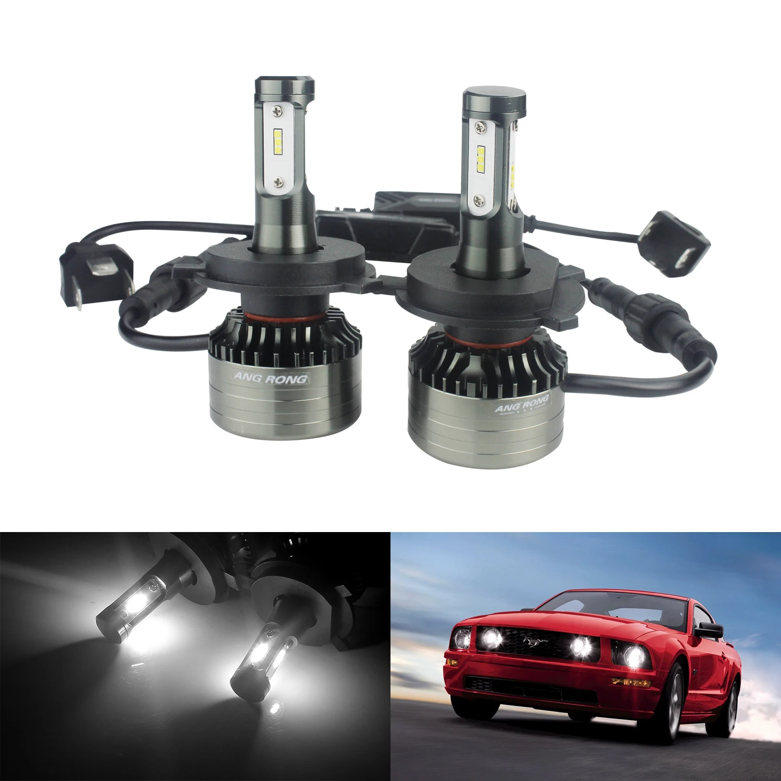 

ANGRONG H4 HB2 9LED 72W 9000LM Headlight Kit Main Beam Bulbs Fog Lamps 6000k White 9-30V